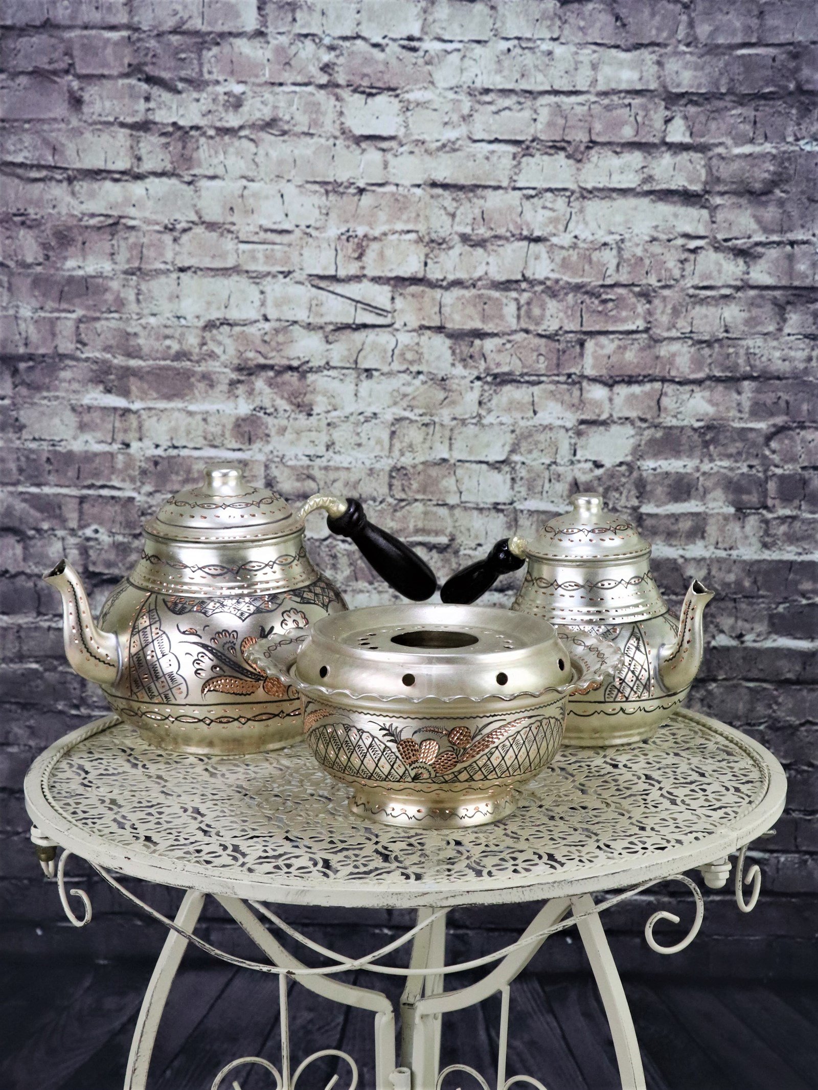 Bakır ÇaydanlıkSonay BakırcılıkGül Çiçek Gümüşlü Bakır Çaydanlık ve Osmanlı Ocağı