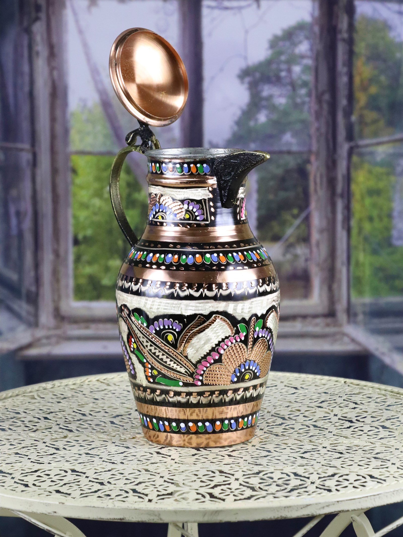 Bakır Sürahi ve MaşrabaSonay BakırcılıkGül Çiçek İşlemeli Debbe Bakır Sürahi