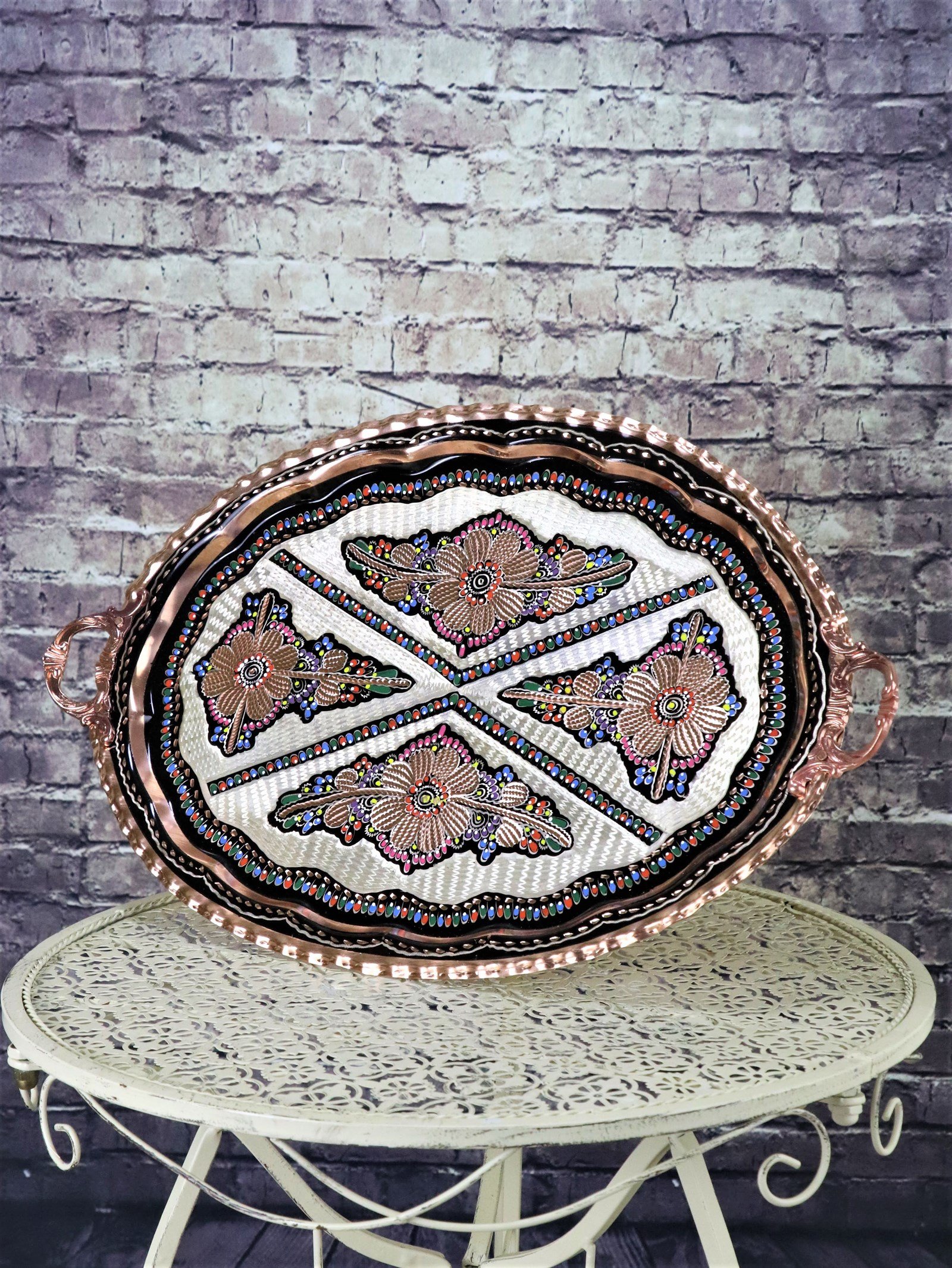 Bakır TepsiSonay BakırcılıkGül Çiçek Oval Bakır Tepsi