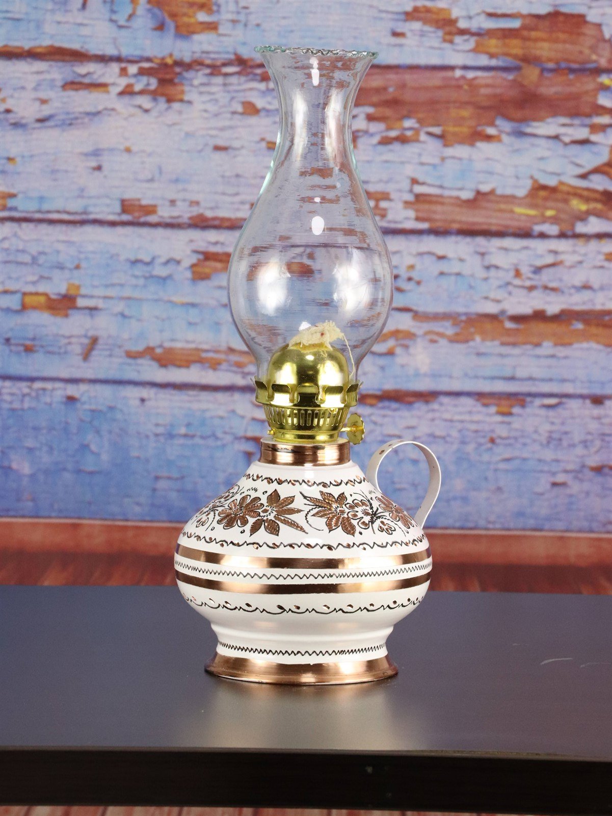 Bakır Gaz LambasıSonay BakırcılıkGül Çiçek Royal Middle İşlemeli Bakır Gaz Lambası