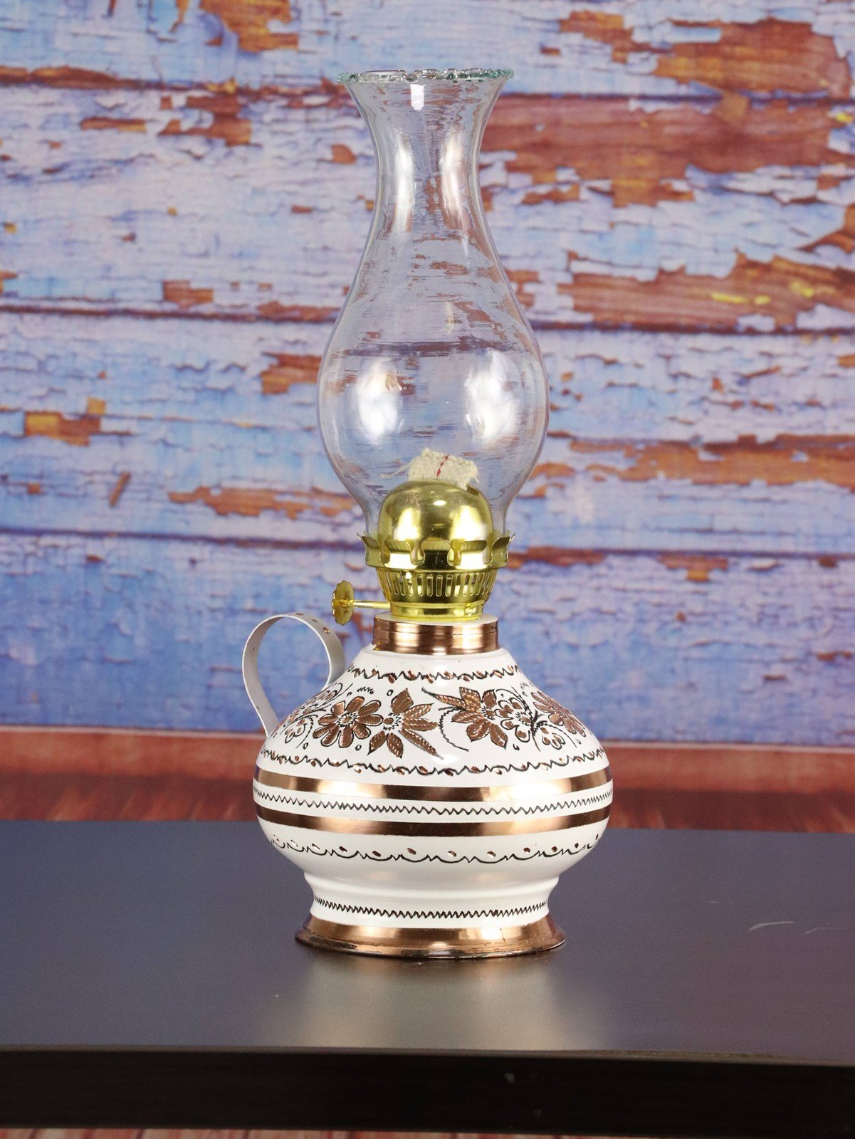 Bakır Gaz LambasıSonay BakırcılıkGül Çiçek Royal Middle İşlemeli Bakır Gaz Lambası