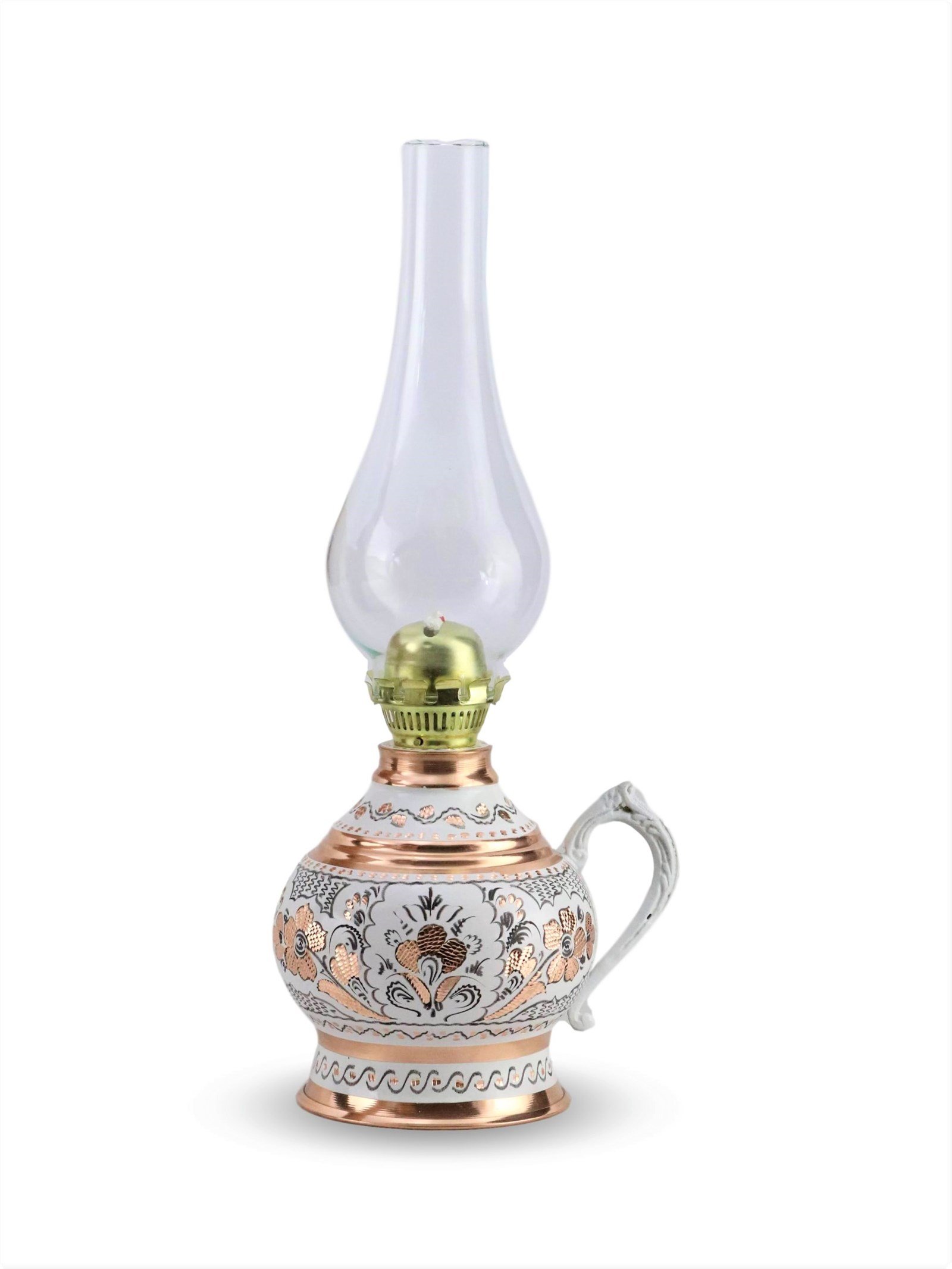 Bakır Gaz LambasıSonay BakırcılıkGül Çiçek Royal Tombik İşlemeli Bakır Gaz Lambası