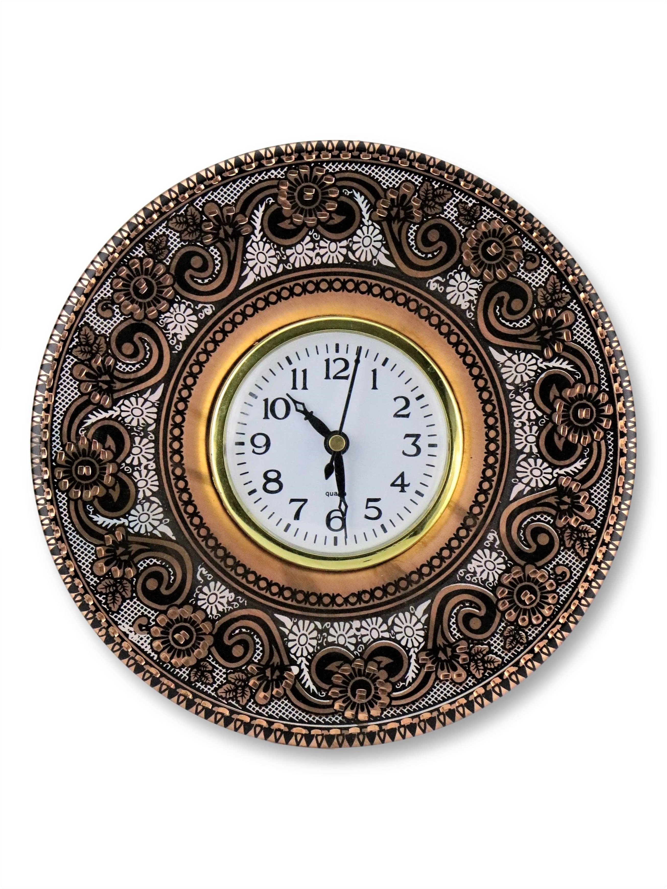 Dekoratif Duvar TepsileriSonay Bakırcılıkİşlemeli Bakır Duvar Saati 25 cm