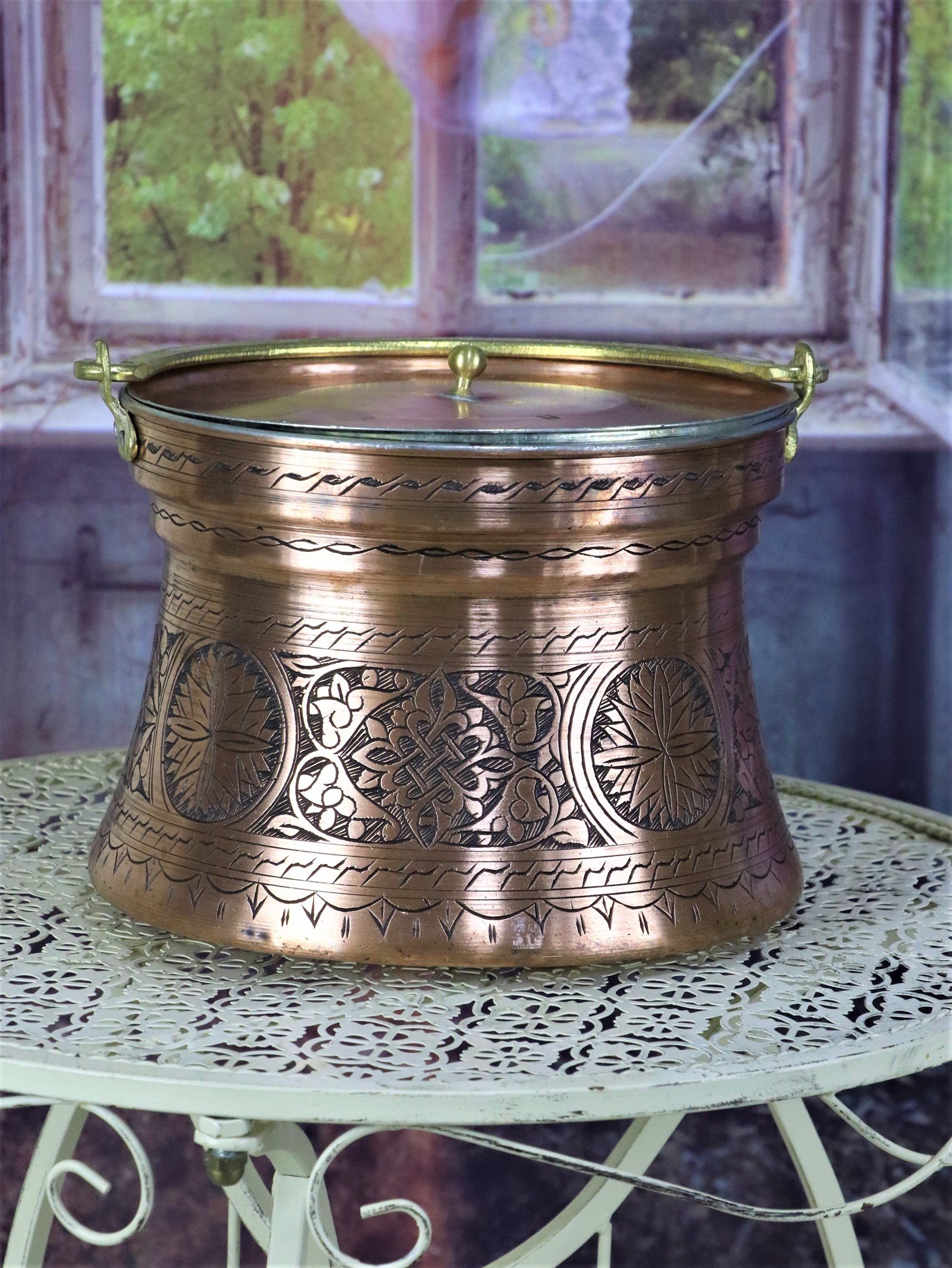 Copper BucketSonay Bakırcılıkİşlemeli Eskitme Yoğurt Bakır Bakraç 5 LT