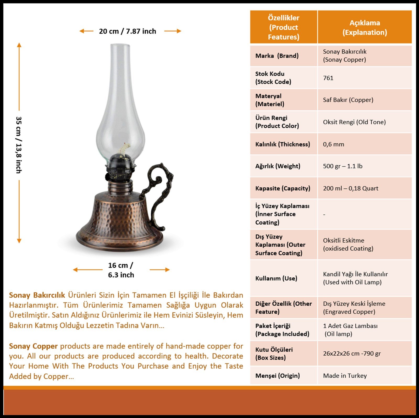 Bakır Gaz LambasıSonay BakırcılıkMiray Eskitme Bakır Gaz Lambası