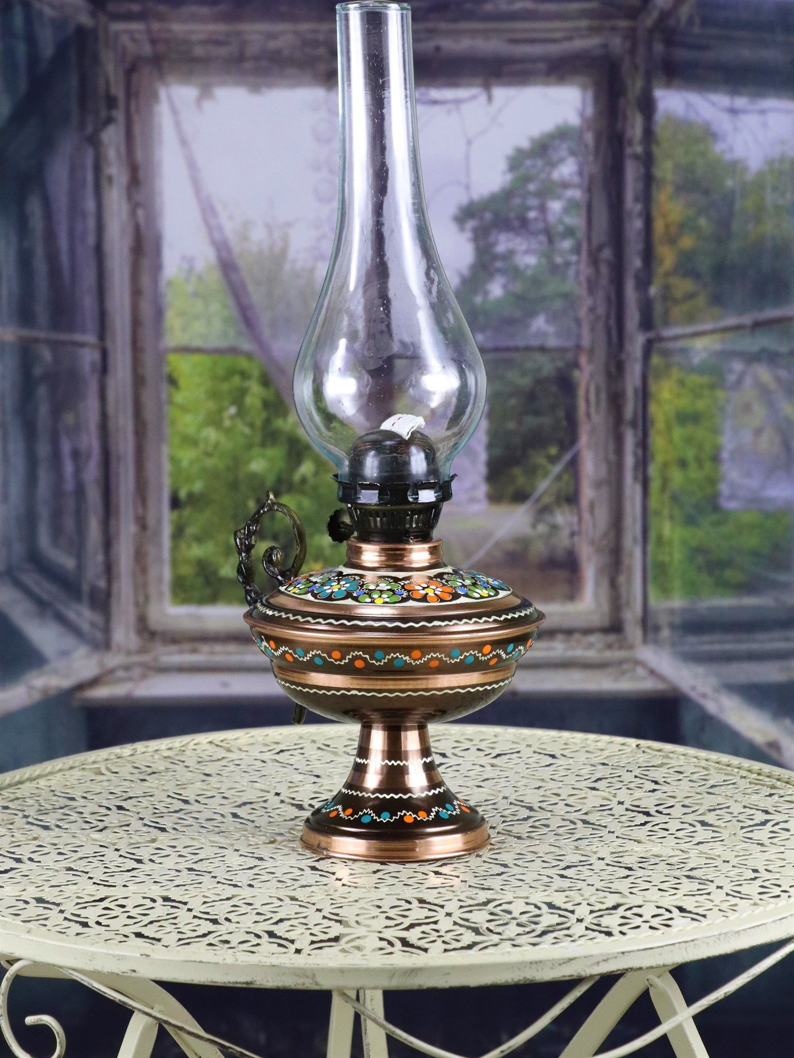 Bakır Gaz LambasıSonay BakırcılıkMiray Gül Çiçek Ayaklı Bakır Gaz Lambası