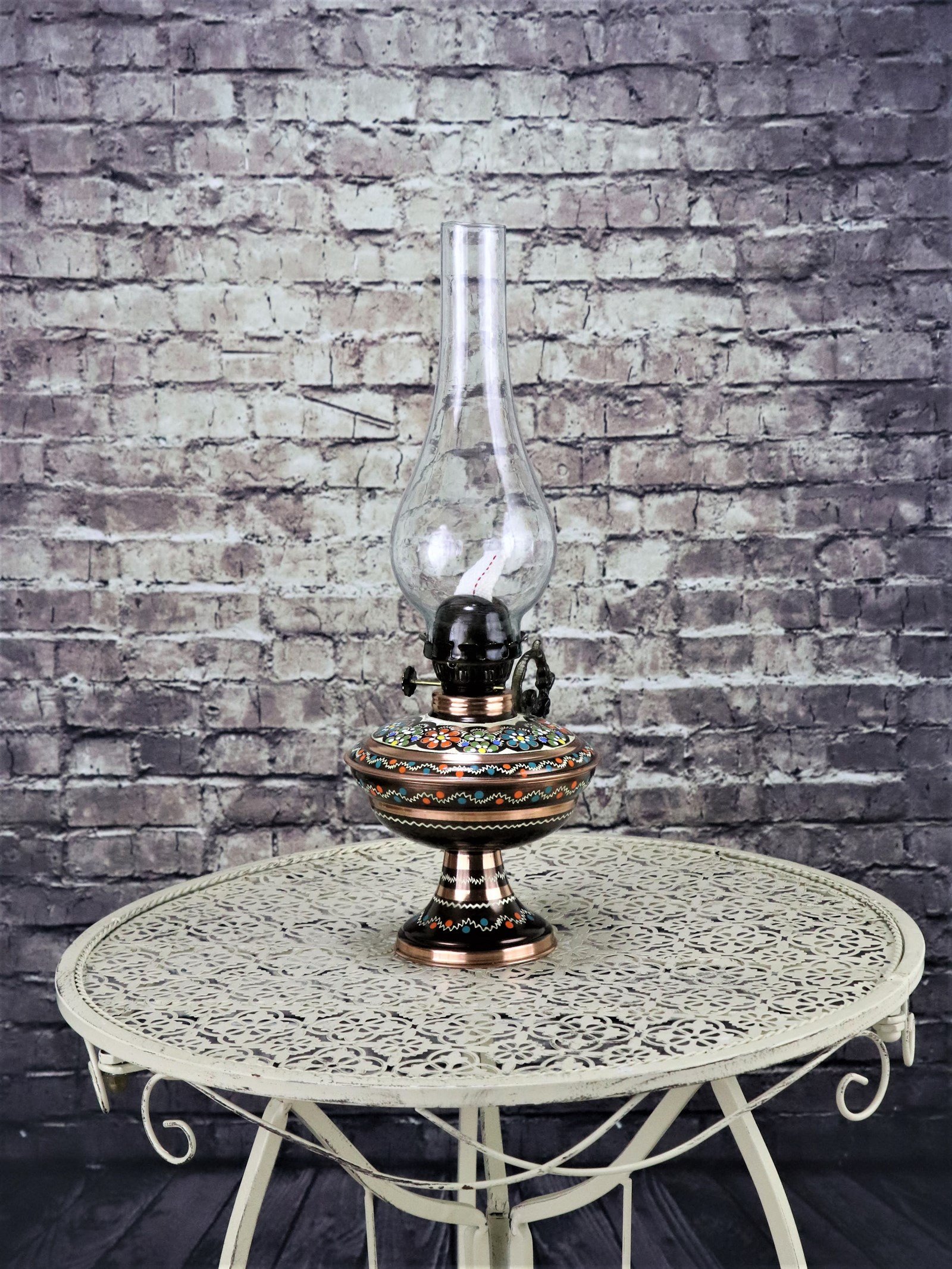 Bakır Gaz LambasıSonay BakırcılıkMiray Gül Çiçek Ayaklı Bakır Gaz Lambası