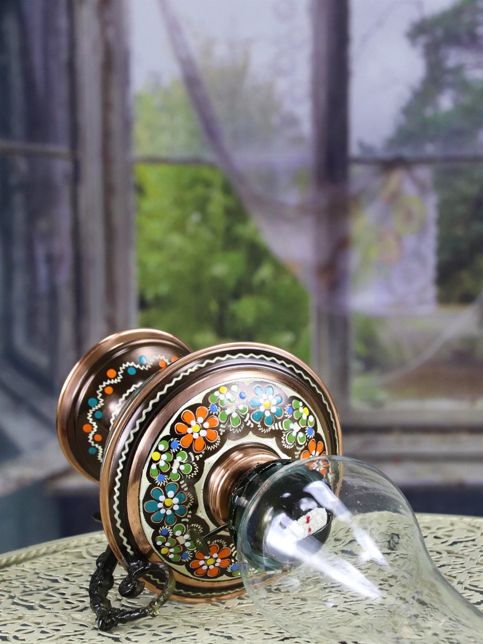 Bakır Gaz LambasıSonay BakırcılıkMiray Gül Çiçek Ayaklı Bakır Gaz Lambası