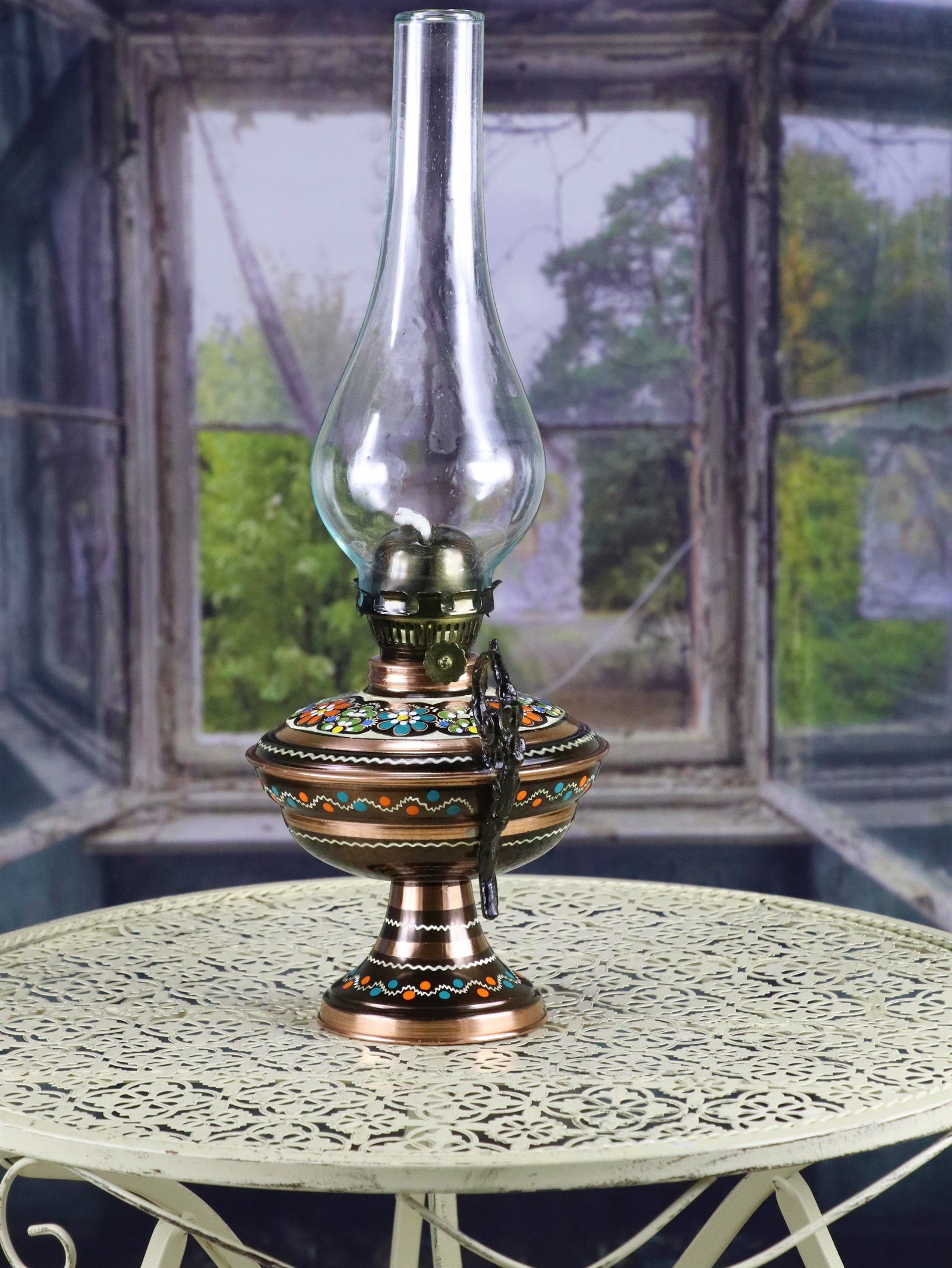 Bakır Gaz LambasıSonay BakırcılıkMiray Gül Çiçek Ayaklı Bakır Gaz Lambası