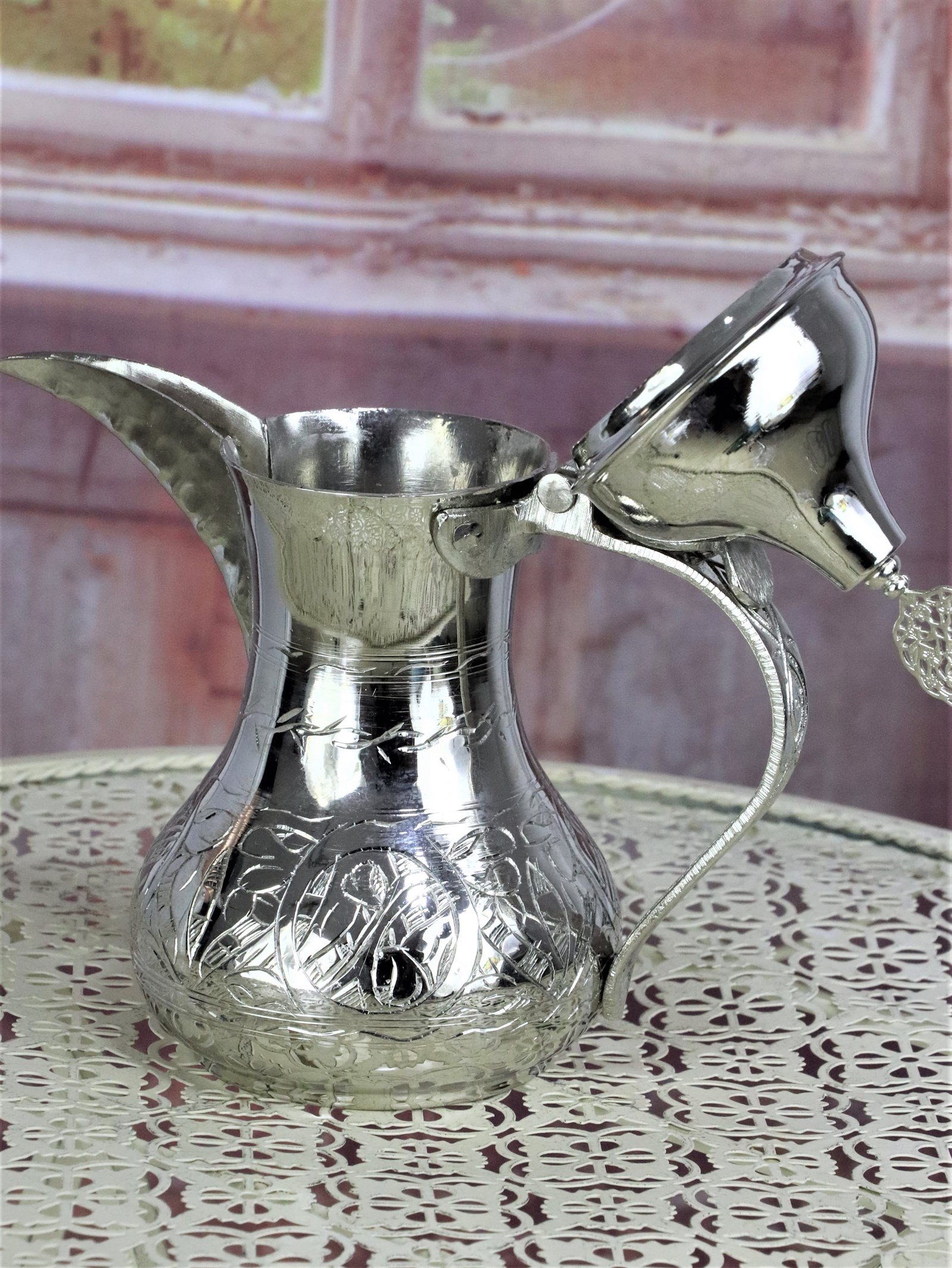 Bakır ÇaydanlıkSonay BakırcılıkMırra Büyük Boy Nikel Kaplama Bakır Arap Çaydanlık Sütlük 1,300 ml
