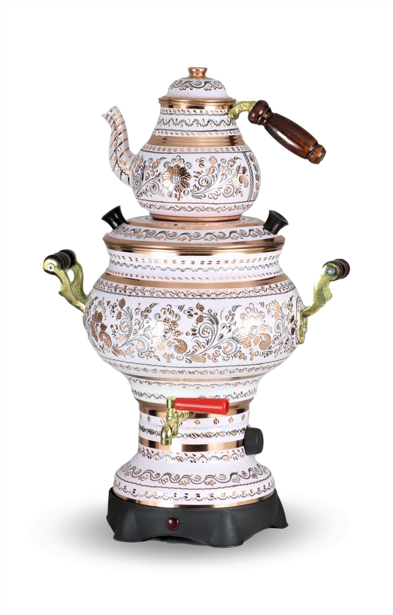 Copper SamovarSonay BakırcılıkYeni Gül Çiçek Royal Topak Model  Elektrikli Bakır Semaver 