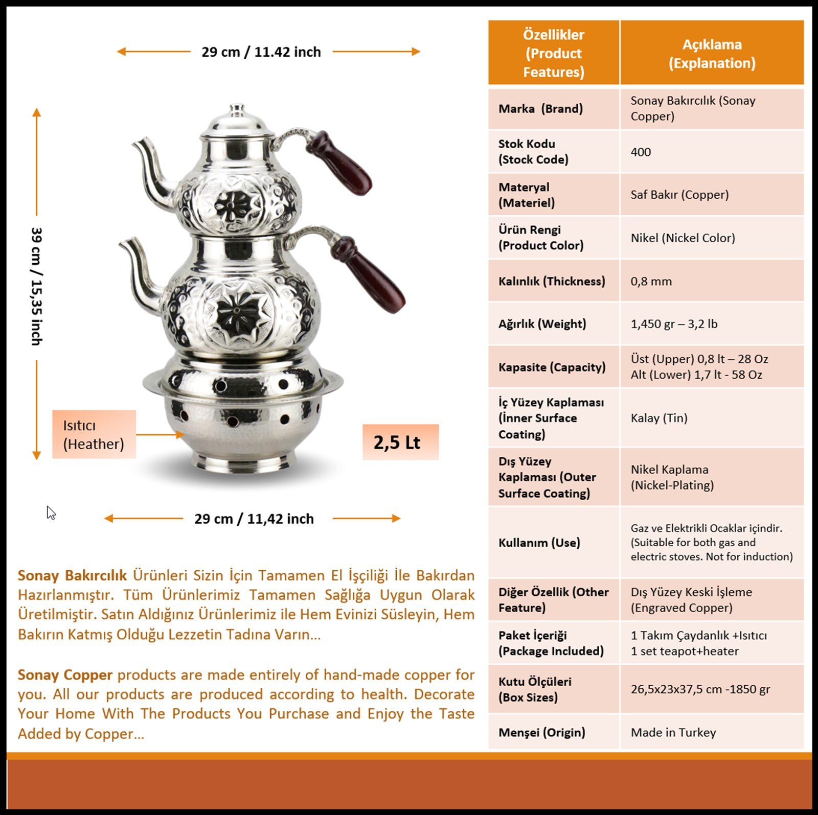 Bakır ÇaydanlıkSonay BakırcılıkYıldız İşlemeli Bakır Çaydanlık ve Osmanlı Ocağı