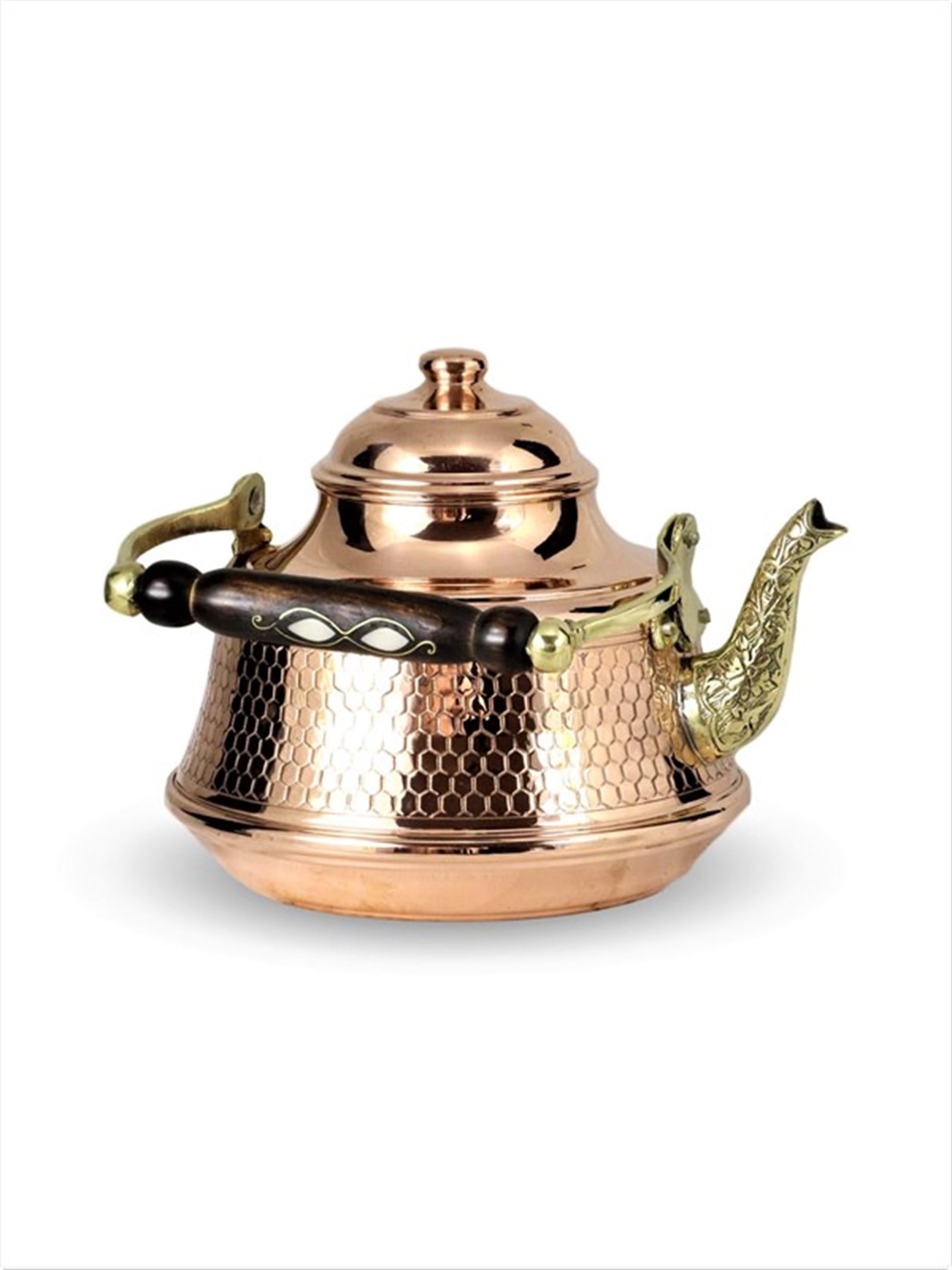 Copper TeapotSonay BakırcılıkZımbalı Büyük Petekli İşlemeli Ihlamur Demliği 1 mm Kalınlık