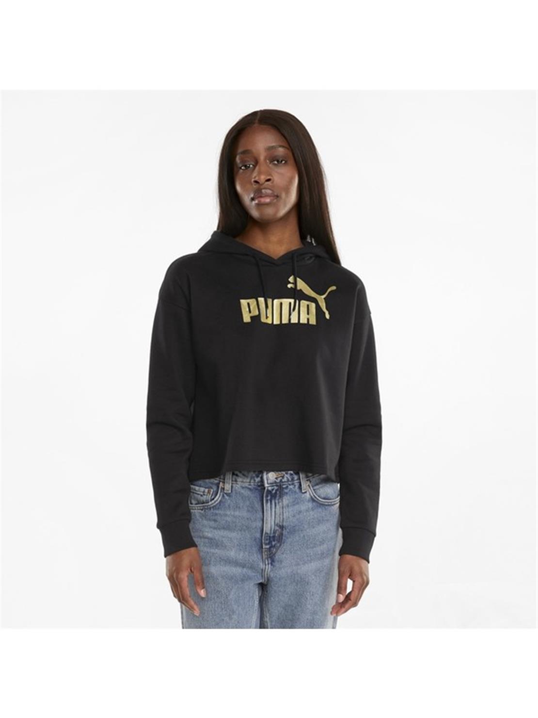 PUMA ESS+ Cropped Metallic Logo Hoodie FL Pum