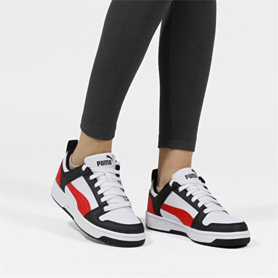 PUMA Puma Rebound Layup Lo SL Jr-Puma White-Puma Black-Red Günlük Spor Modeli Günlük Spor