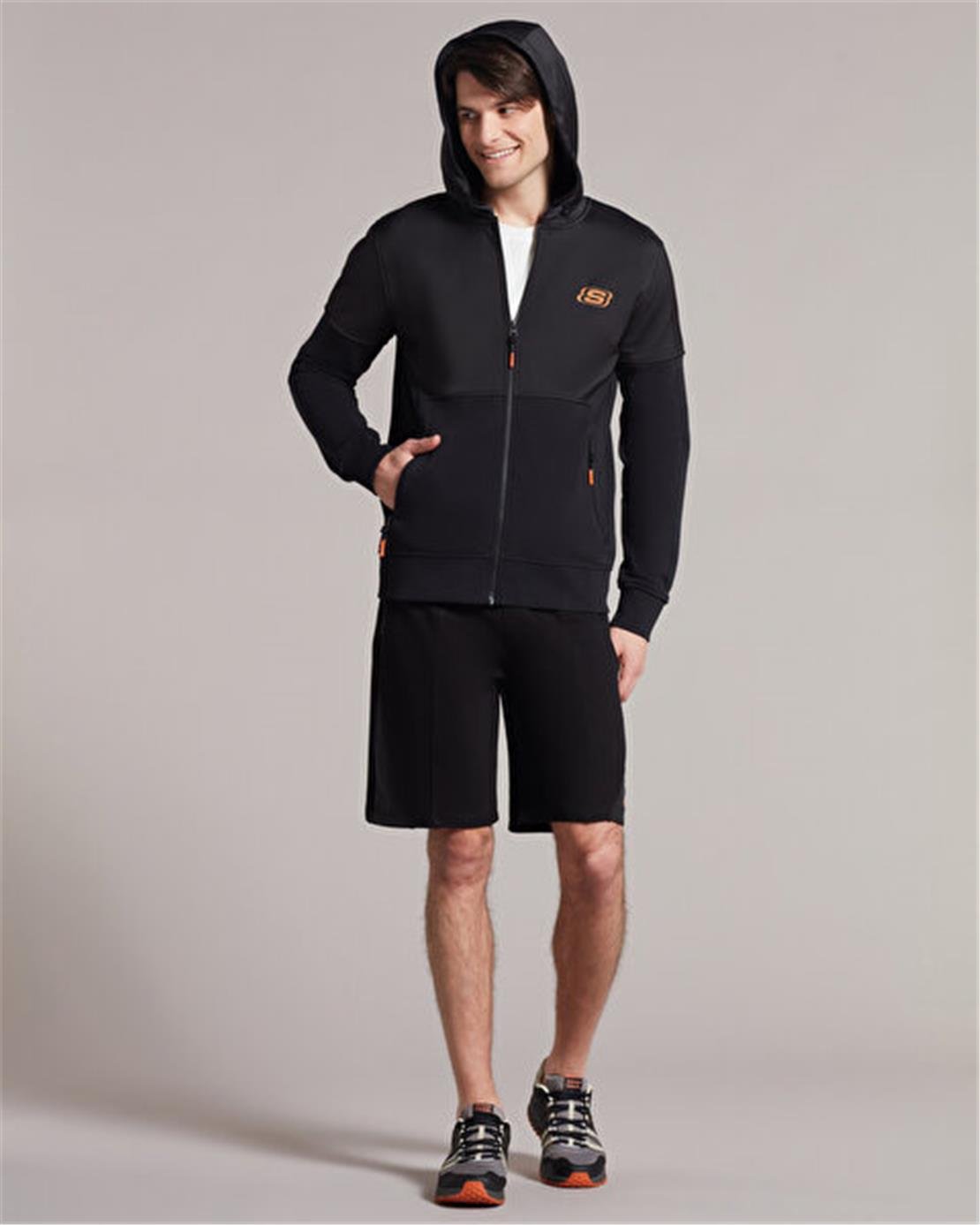 SKECHERS M LW Fleece Pop Up Detailed Full Zip Hoodie Sweatshirt