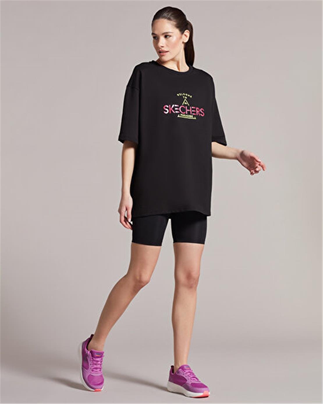 SKECHERS W Graphic Tee neon print Crew Neck T-Shirt