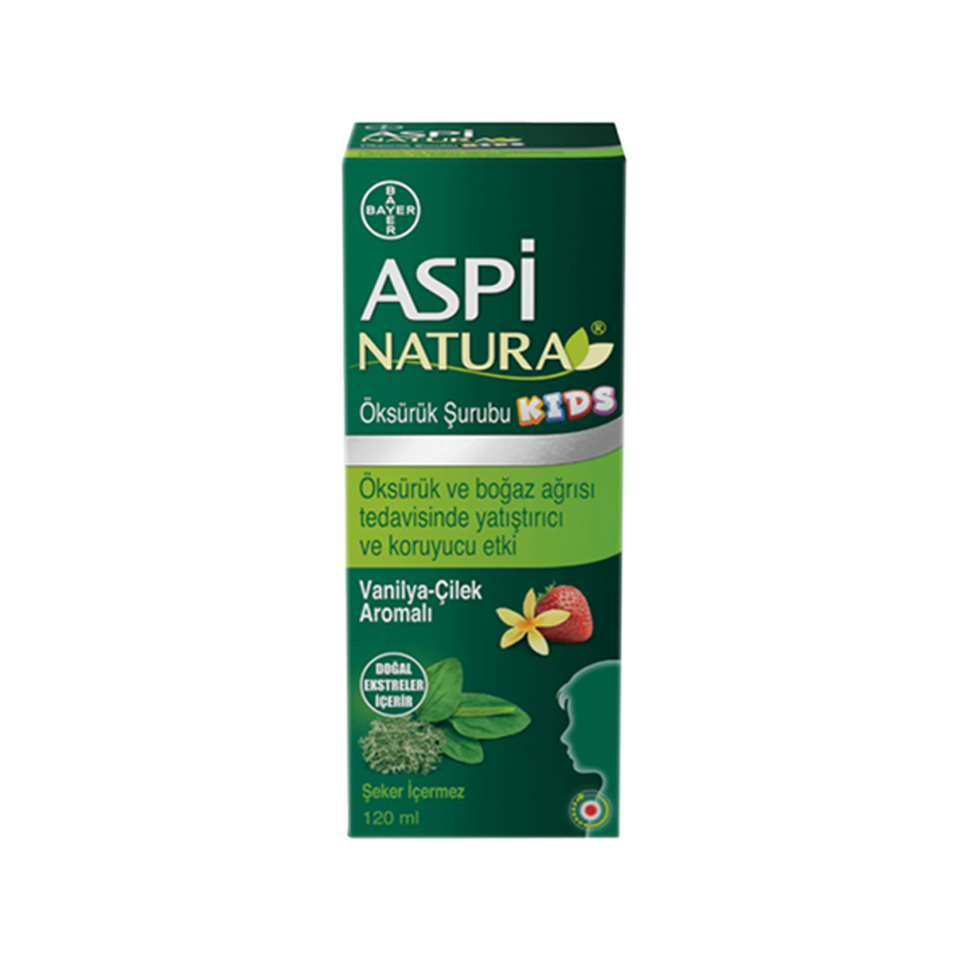 Aspi Natura Kids Öksürük Şurubu Vanilya Çilek Aromalı 120 ml - Besin Takviyesi - Aspi Natura