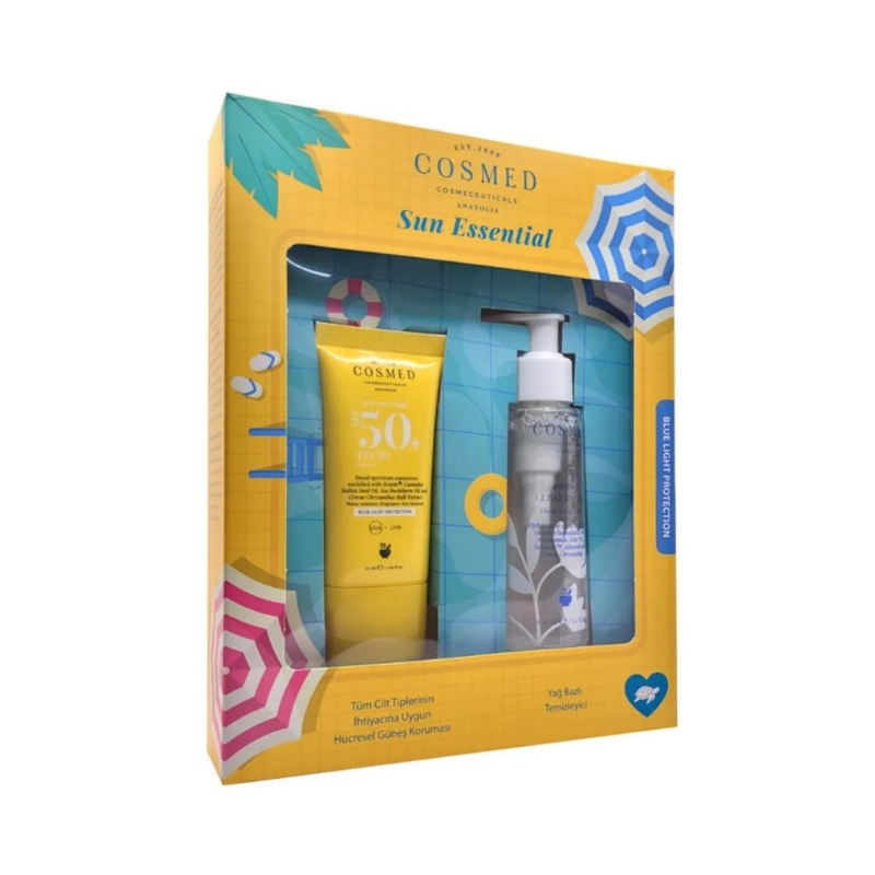 Cosmed Sun Essential Fluid Spf50+ 50 ml & Atopia Cleansing Oil 100 ml İkili Set - Yetişkin Güneş Koruyucu - Cosmed