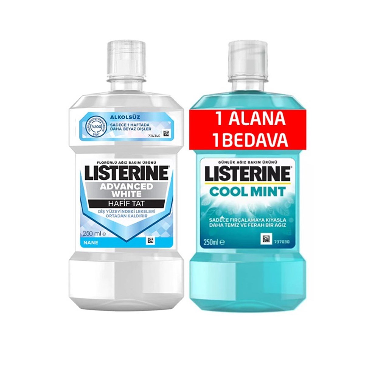Listerine İkili Advence White 250 ml + Mint 250 ml - AĞIZ ÇALKALAMA SUYU - Listerine