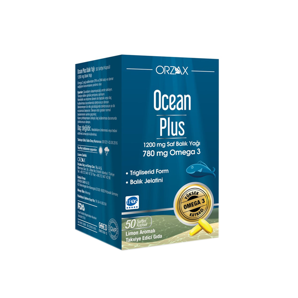 Ocean Plus 1200 mg 50 Kapsül - Omega 3-Balık Yağı - Orzax