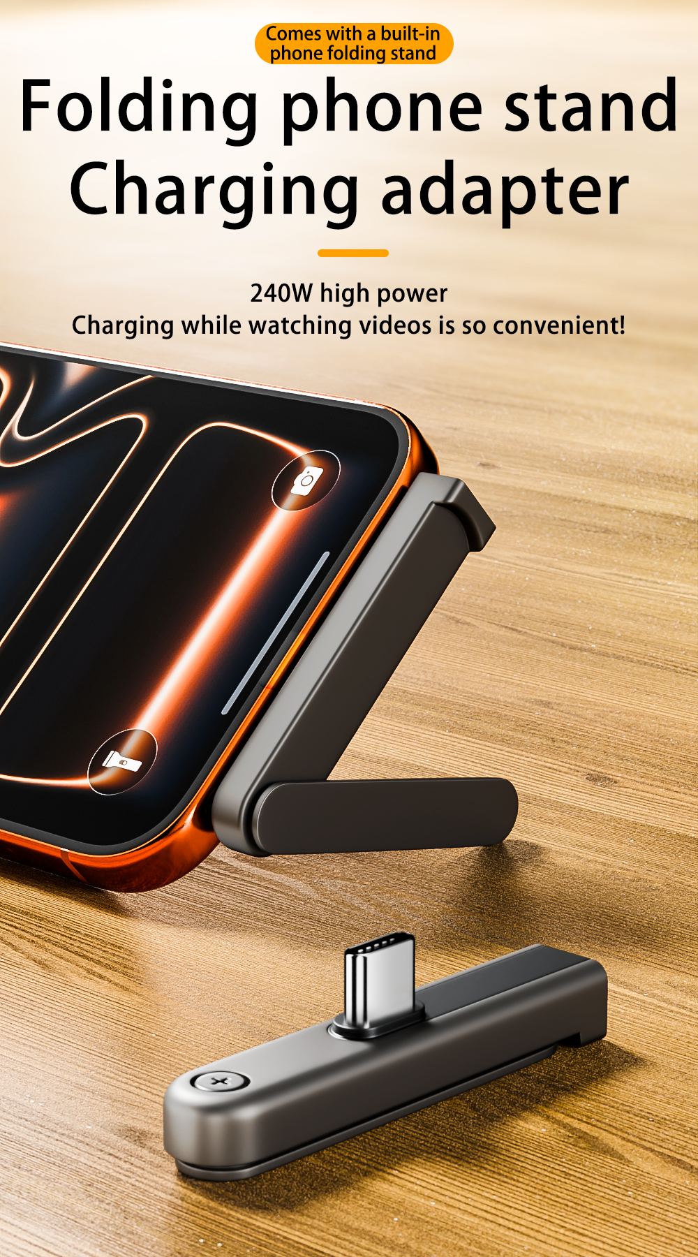 LivX 240W USB-C Katlanabilir Telefon Standlı Şarj Adaptörü – 480Mbps Veri Aktarımı, 90 Derece Dirsek Tasarım FPS-01