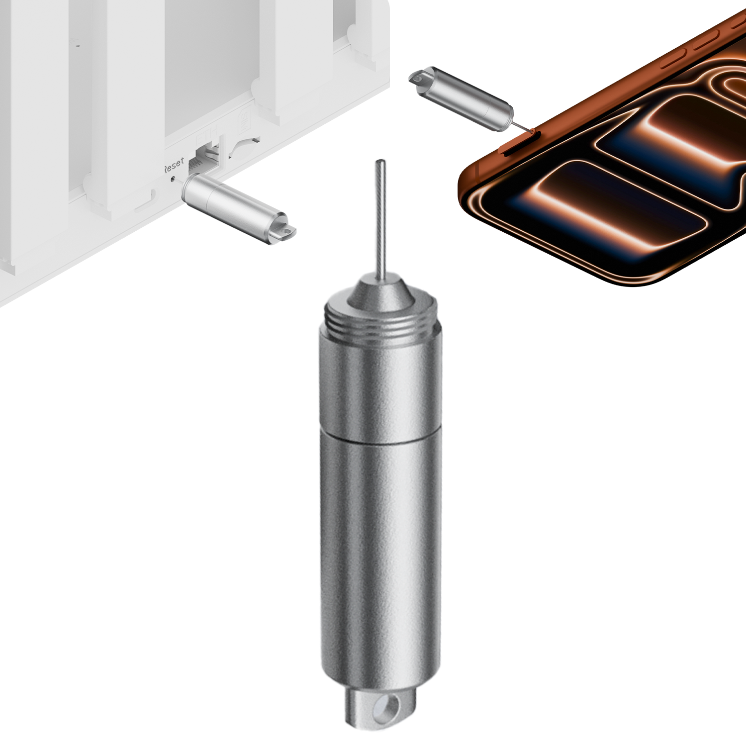 LivX 3'ü 1 Arada Anahtarlık Seti – SIM Kart İğnesi, Telefon Temizleme Fırçası ve Mini Açma Aparatı – Gümüş OTGBR