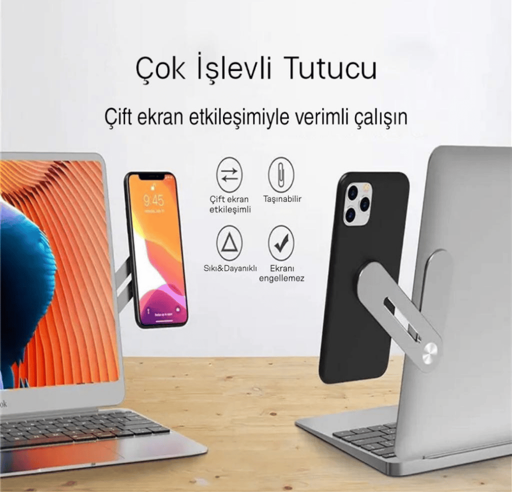 LivX Ability Metal Ayarlanabilir Laptop Ve Monitör Yanı Mıknatıslı Telefon Tutucu 3M Yapışkanlı LYT