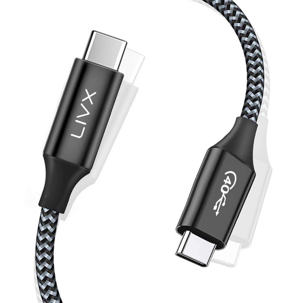 LivX Action Thunderbolt 4 Type C Kablo 100 W PD Şarj 1 Metre 40 Gbps Veri ve Görüntü Aktarım Kablosu Örgülü Kablo TH01