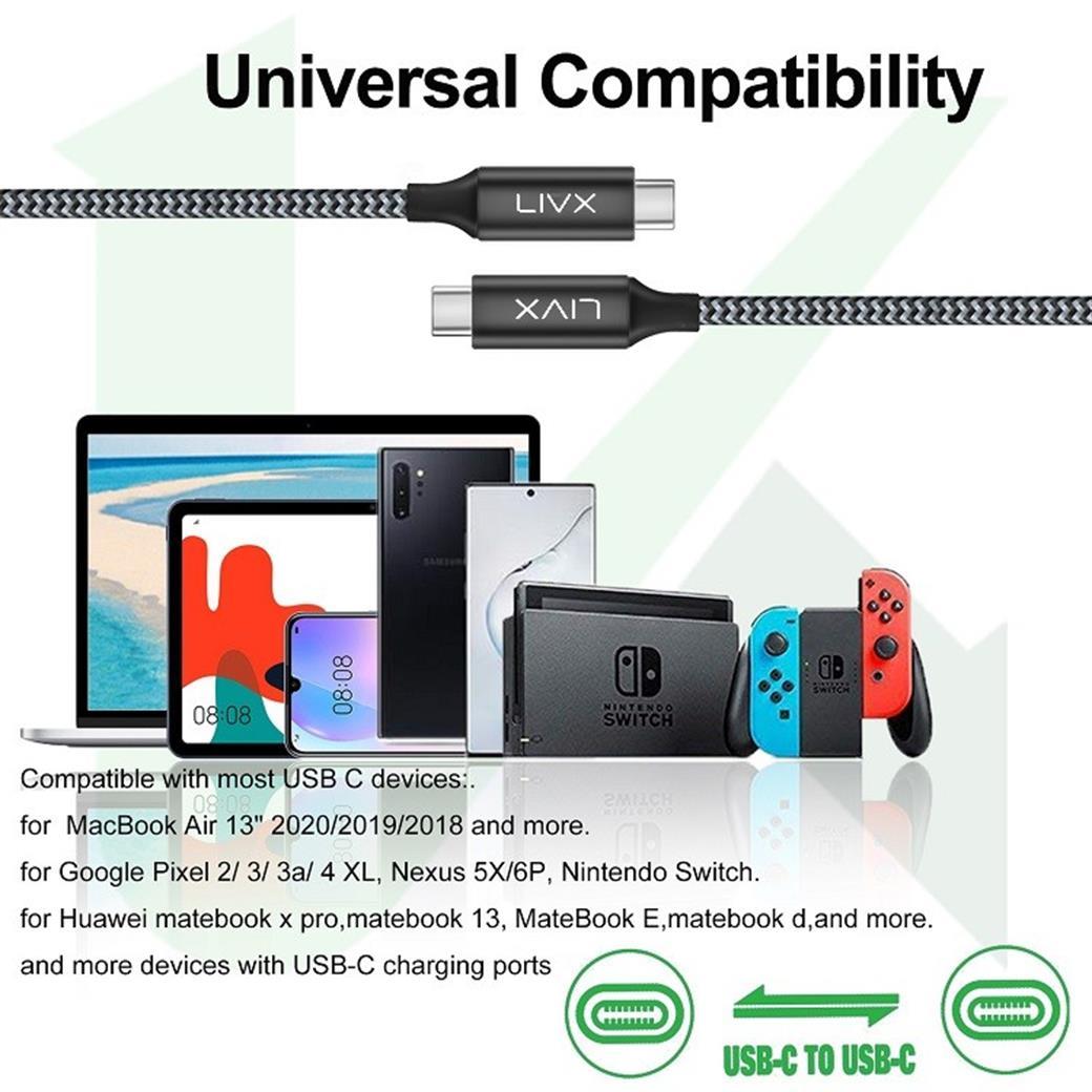 LivX Action Thunderbolt 4 Type C Kablo 100 W PD Şarj 3 Metre 40 Gbps Veri ve Görüntü Aktarım Kablosu Örgülü Kablo TH03