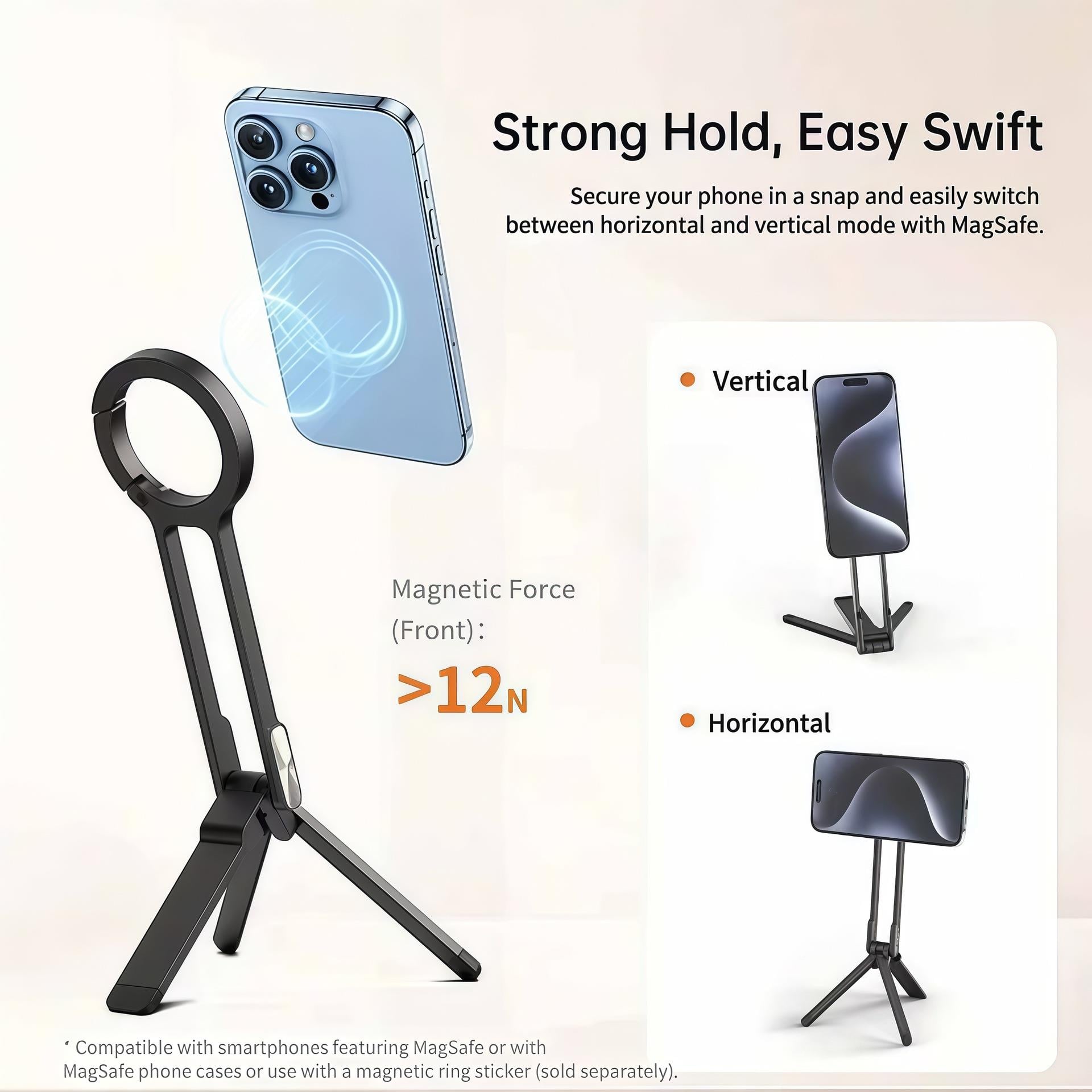 LivX Çok Fonksiyonlu Telefon Tutucu Magsafe ile Uyumlu & Selfie Stick – Klipsli Askı Aparatı, Mini Tripod, Vlog & Canlı Yayın Standı MTM-01