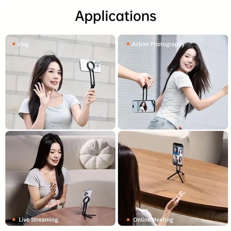 LivX Çok Fonksiyonlu Telefon Tutucu Magsafe ile Uyumlu & Selfie Stick – Klipsli Askı Aparatı, Mini Tripod, Vlog & Canlı Yayın Standı MTM-01