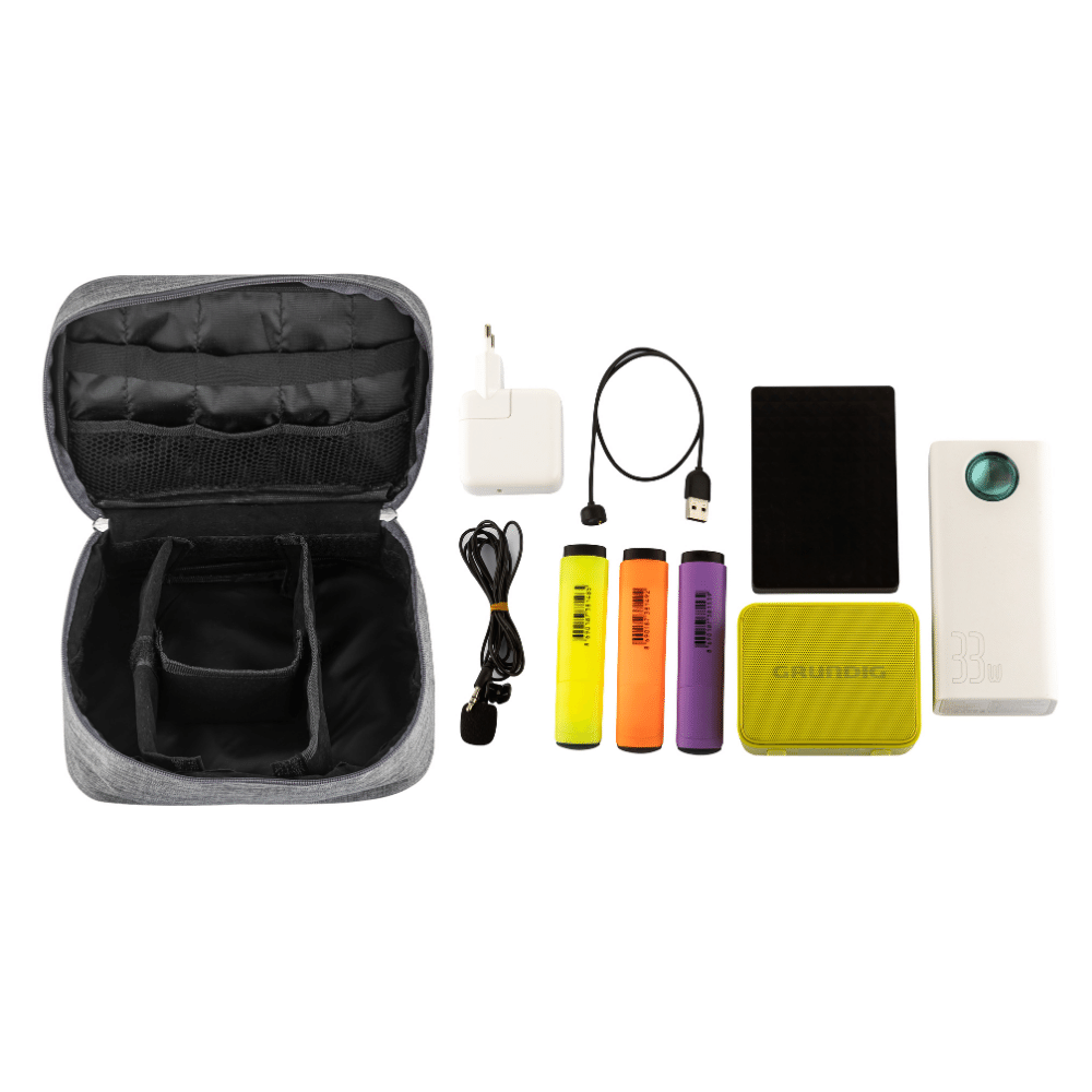 Livx Fermuarlı Su Geçirmez Elektronik Aksesuar Çantası Boyun Askılı Gri EL-ÇA