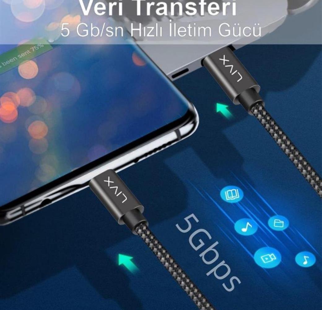 LivX İkili Paket Solid 100w 5a Type C To Type C PD 2.0 5 Gbps 50 Cm Hızlı Şarj Ve Data Kablosu Halat Örgülü Space Gray