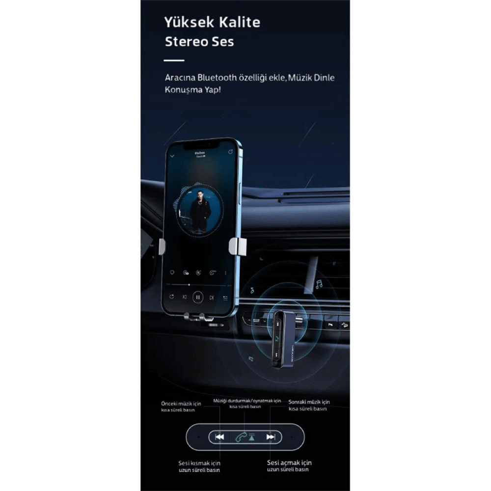 LivX Quick Bluetooth 5.0 Receiver 3.5mm Jack Aux Wireless Audio Araç Kiti Mikrofonlu Stereo Ses Aktarım Navigasyon Yayını LIVX-WAC