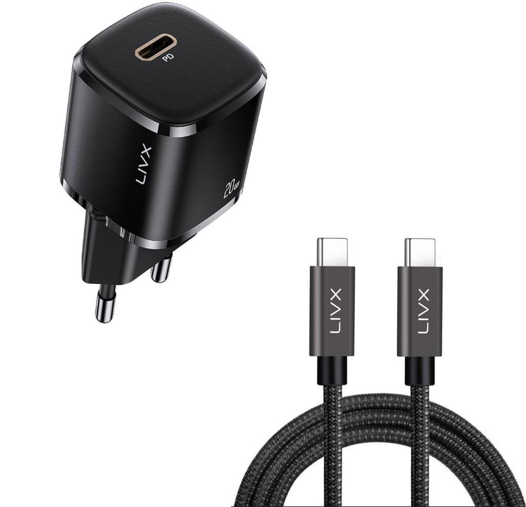 LivX Rapid 20W USB-C Mini PD Hızlı Şarj Cihazı Güç Adaptörü ve 50 cm Hızlı Şarj Ve Data Kablosu