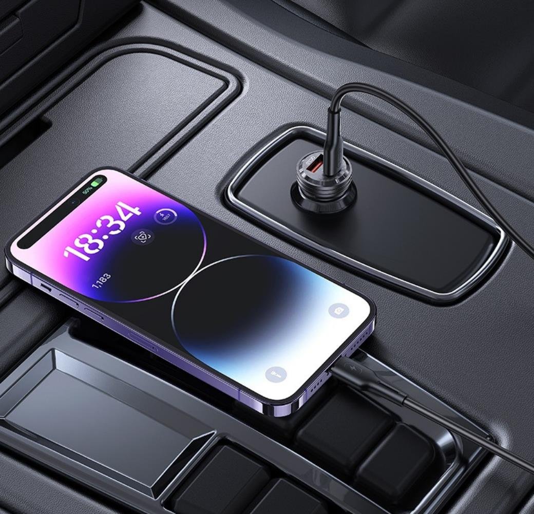 LivX Transparent 45W PD/QC Mini Araç şarj Cihazı ve 3 Metre iPhone Hızlı Şarj Kablosu