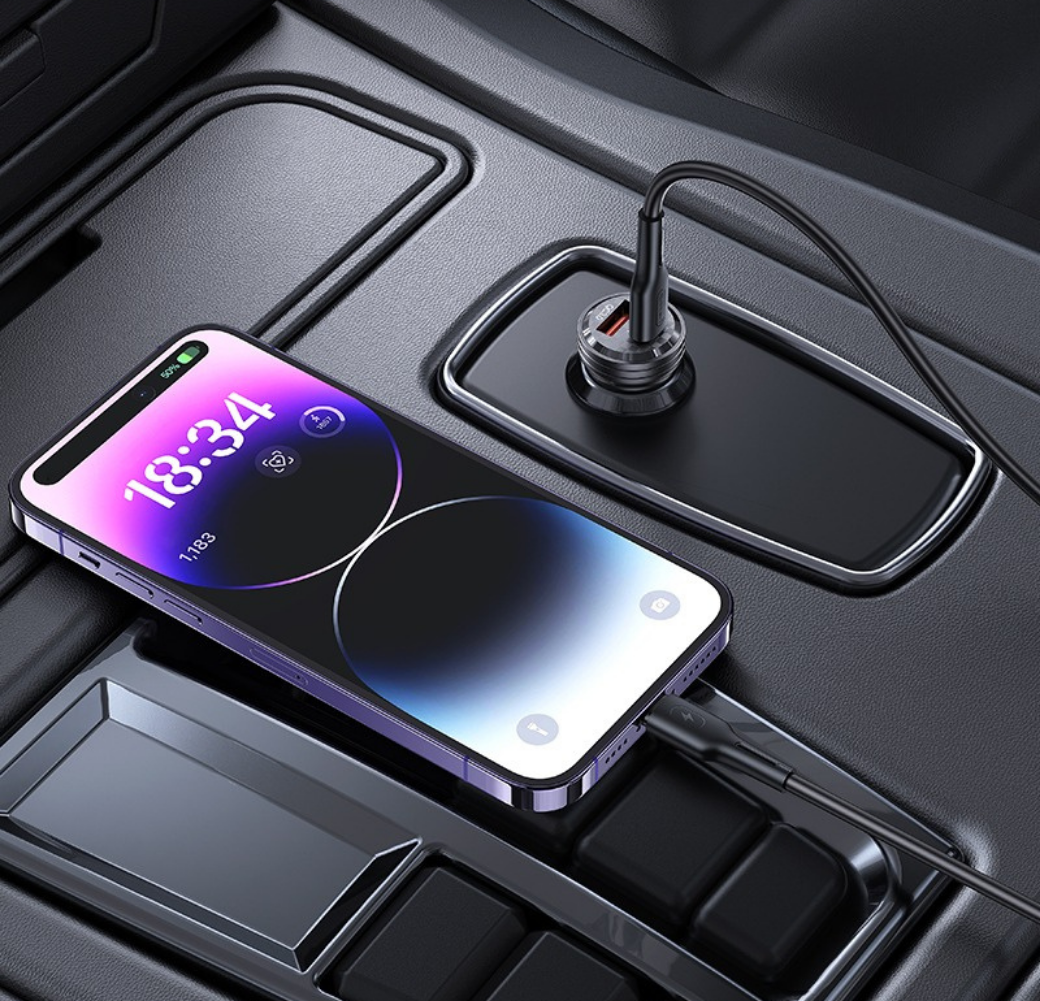 LivX Transparent 45W PD/QC Mini Araç şarj Cihazı ve 3 Metre iPhone Hızlı Şarj Kablosu