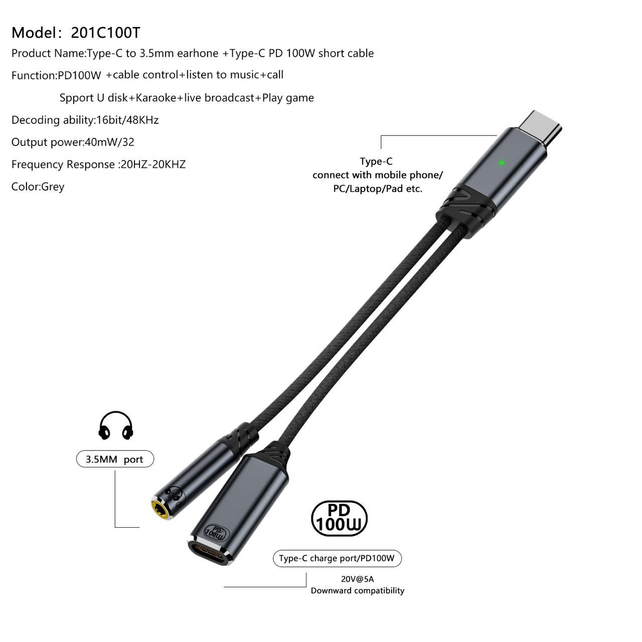 LivX Type C to 2in1 3.5mm & Type-C Çevirici Dönüştürücü  Kulaklık ve Hızlı Şarj 