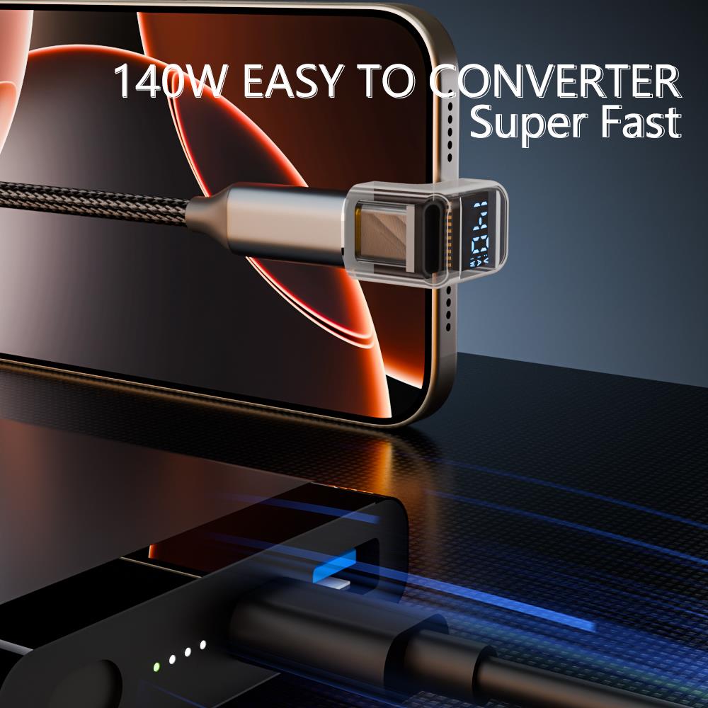 LivX U Şekil Type C To Type C 140W 40Gbps Çevirici OTG Dijital GöstergeliOTGUC
