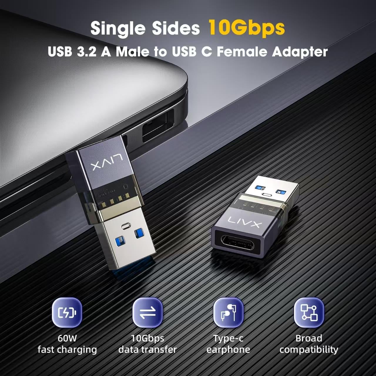 LivX USB 3.2 to Type C Çevirici Dönüştürücü OTG 10Gbps 60W Ultra Hızlı Şarj ve Veri Aktarımı OTGDF