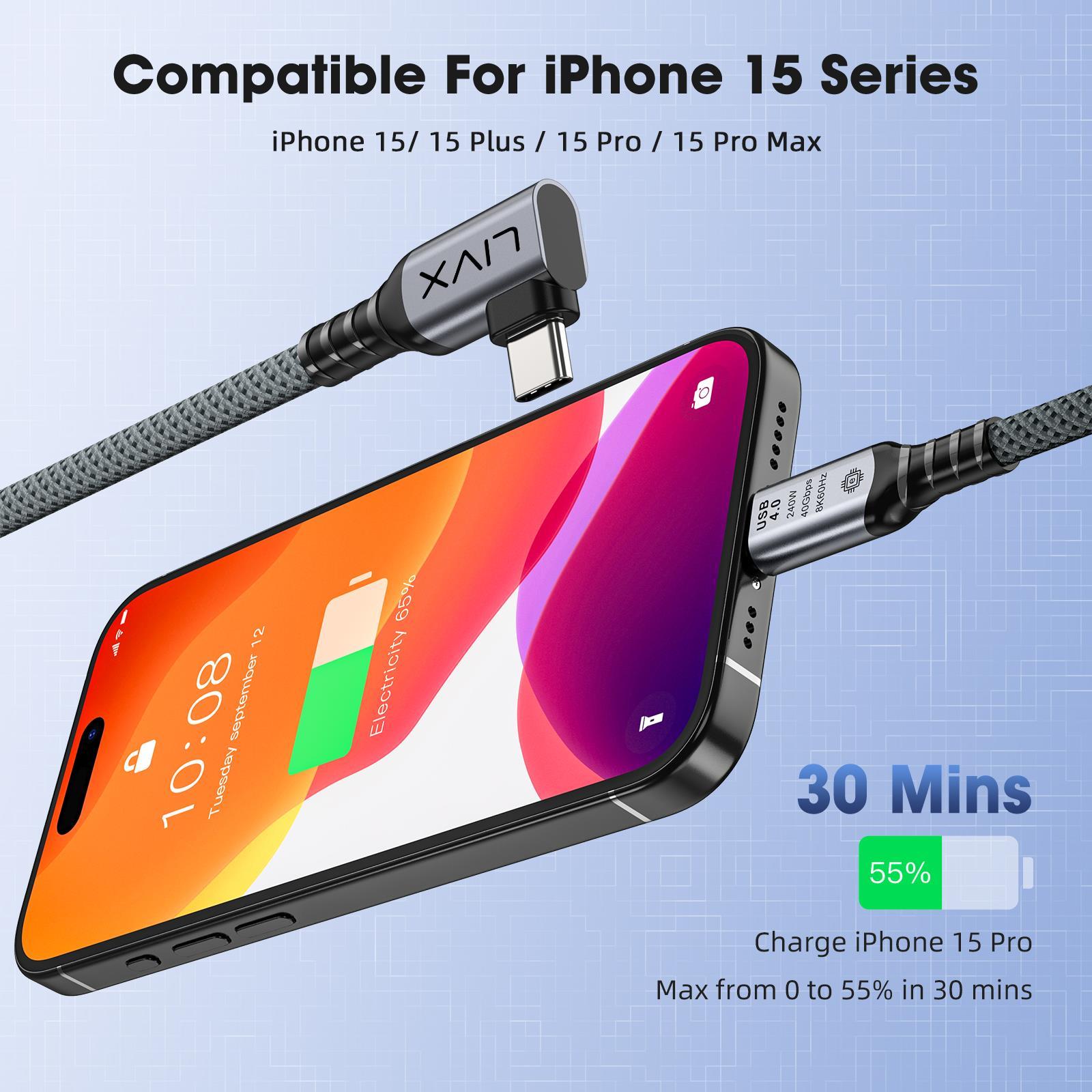 LivX USB4 Kablo 150cm 90 Derece USB-C to USB-C 40Gbps Veri Aktarım, 240W PD Hızlı Şarj, 8K@60Hz Görüntü Desteği, Thunderbolt 3/4 ile Uyumlu, Örgülü Dayanıklı Şarj ve Data Kablosu KLV-Y 
