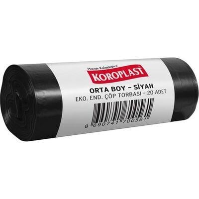 Koroplast Çöp Torbası Eko Endüstriyel Orta Boy 55x60 Siyah 20 li 80gr Paket