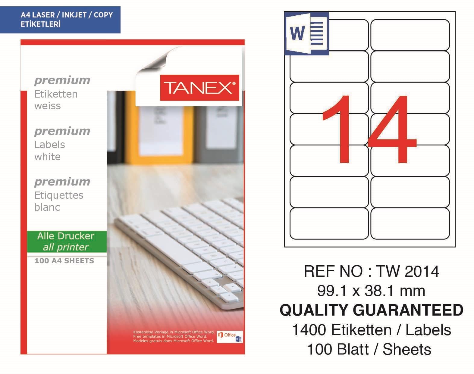 Tanex TW-2014 99,1x38,1 mm Lazer Etiket 100 Ad.