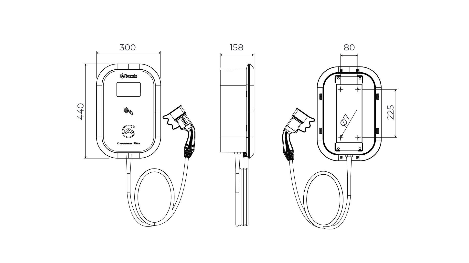 BEMİSEkranlı Kablo Ucu Prizli Model 2 Charger Plus 11 kw Trifaze 16A
