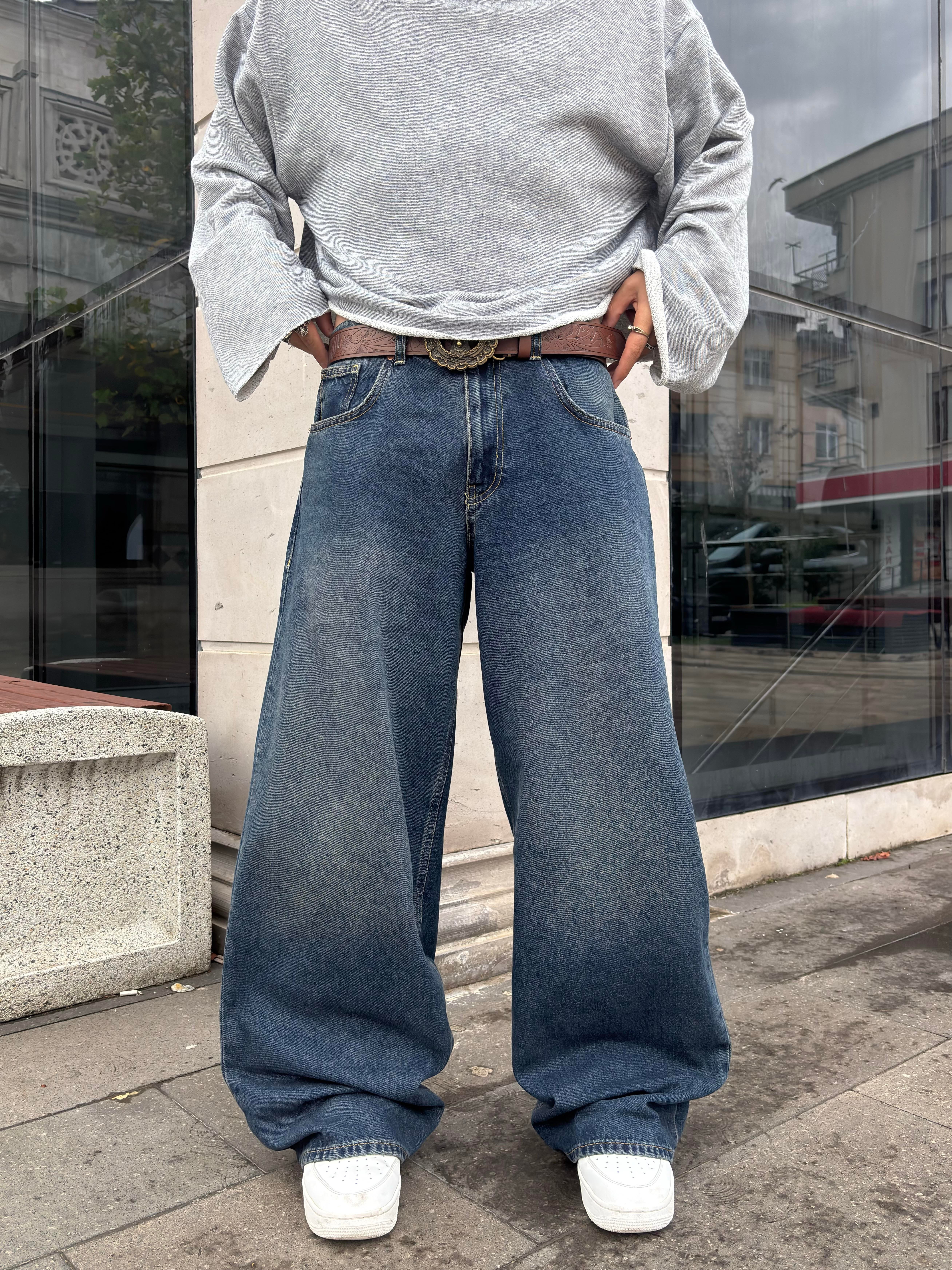  Washed Navy Blue Jaya Baggy Pants