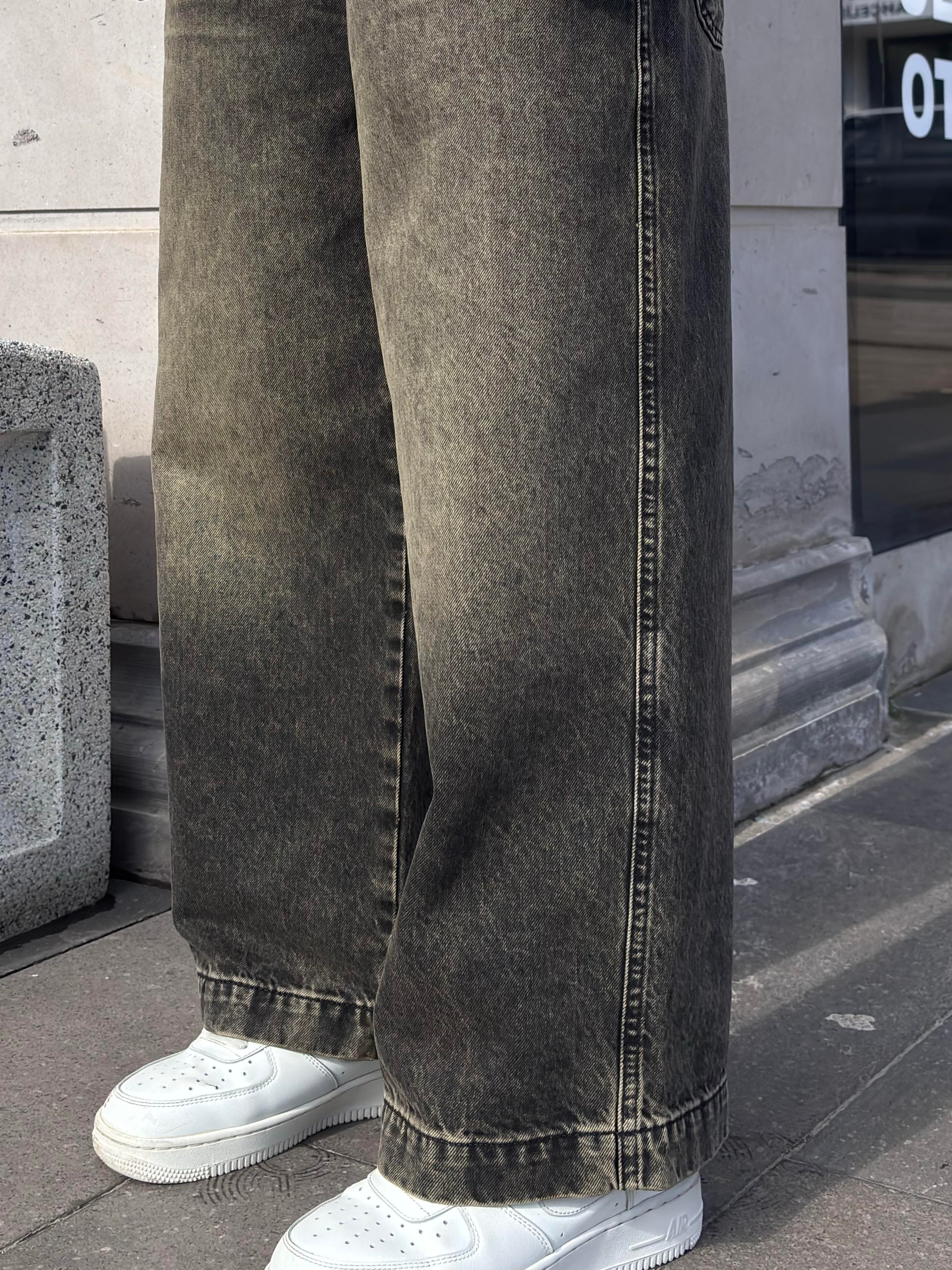Antrasit Brown Eskitme Ton Baggy Jean