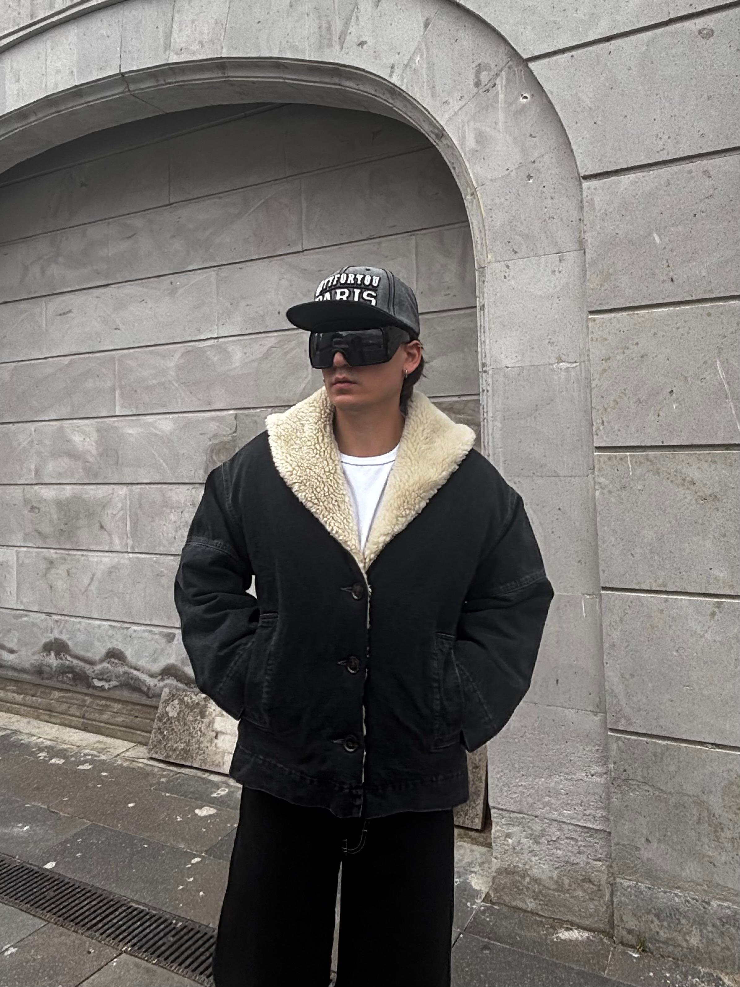 Antrasit Chuck On Borg Denim Jacket