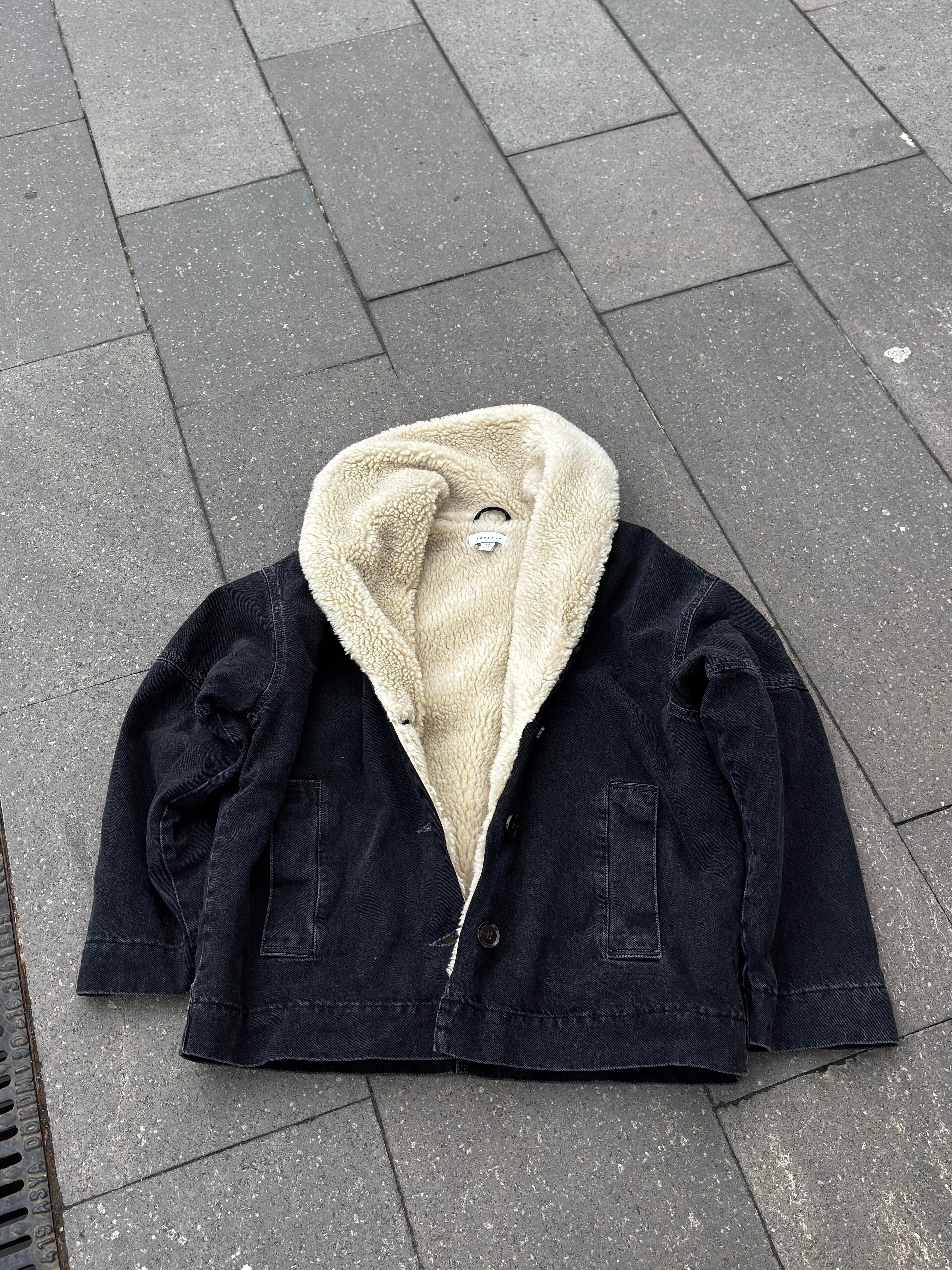 Antrasit Chuck On Borg Denim Jacket