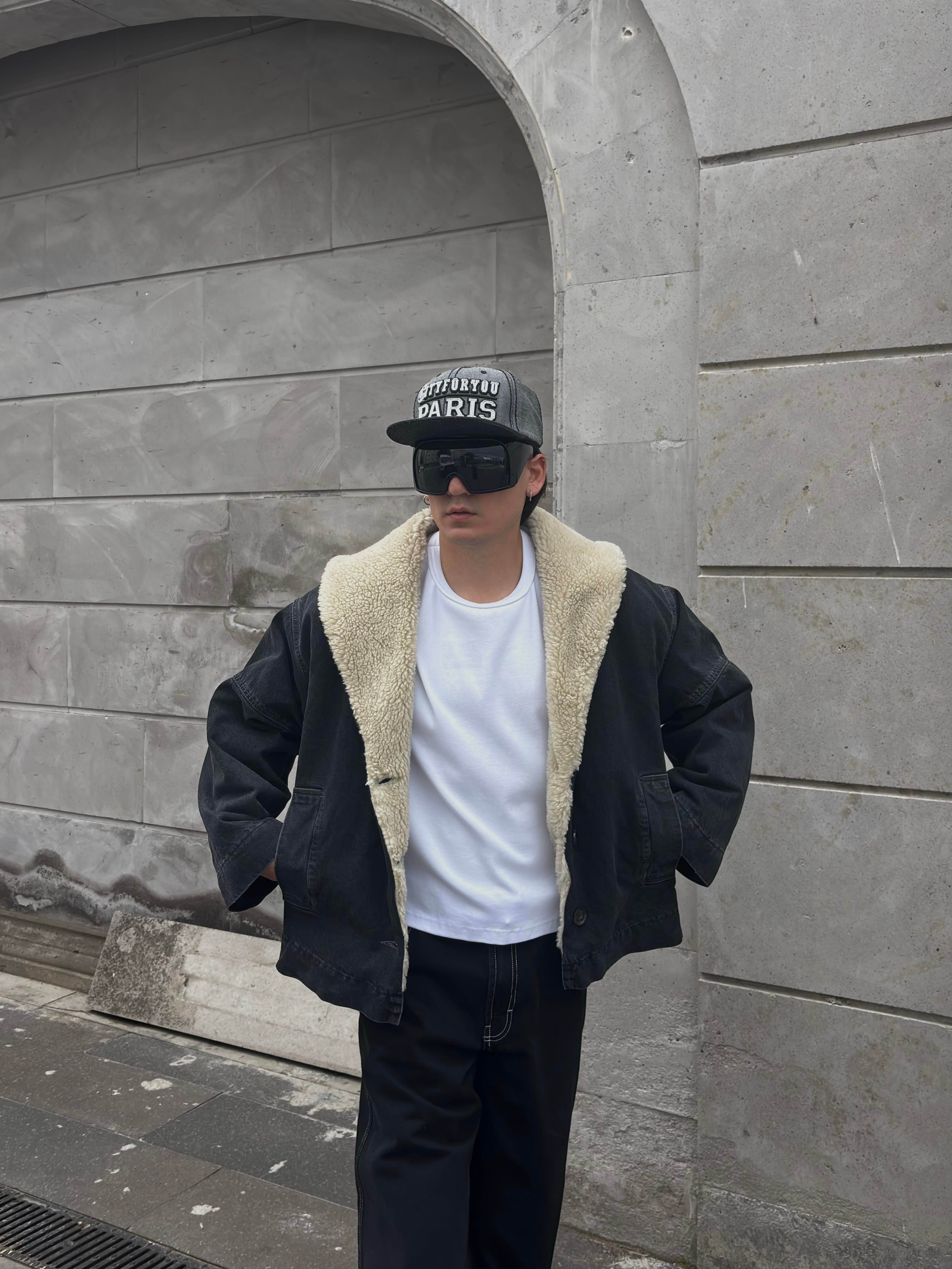 Antrasit Chuck On Borg Denim Jacket